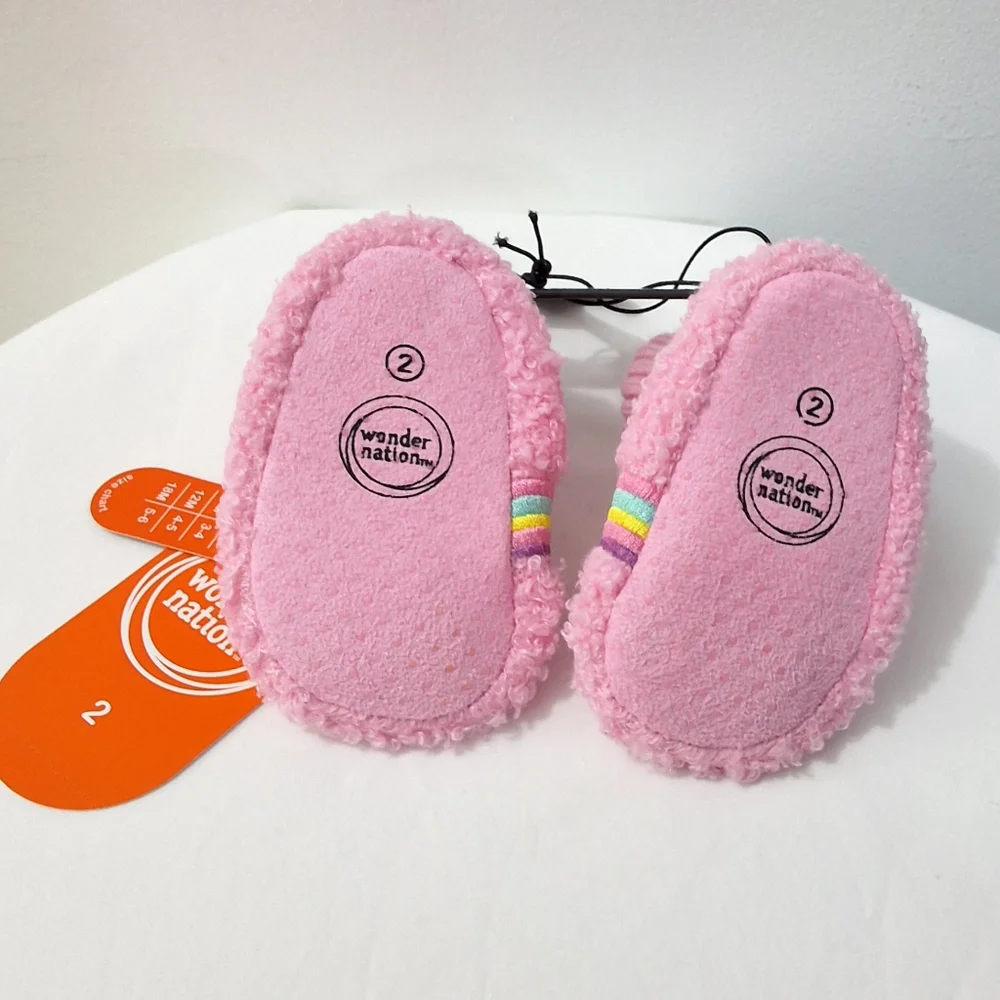 Baby Girl Pink Rainbow Bootie Slippers, Size 2, NEW With Tag